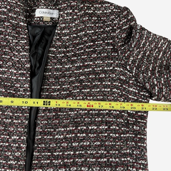 Calvin Klein Tweed Open Front Jacket Size 16 Red White Black Metallic Sequins - Picture 13 of 14